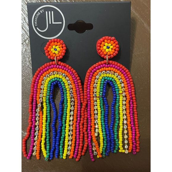 Handmade Jewelry - Gay Pride Rainbow Beaded/Rhinestone Pierced Earrings